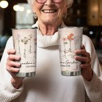 Personalized Grandma's Garden Love Grows Here 20oz Tumbler with 1-15 Family Names and Birth Flowers Gift for Grandma Mother