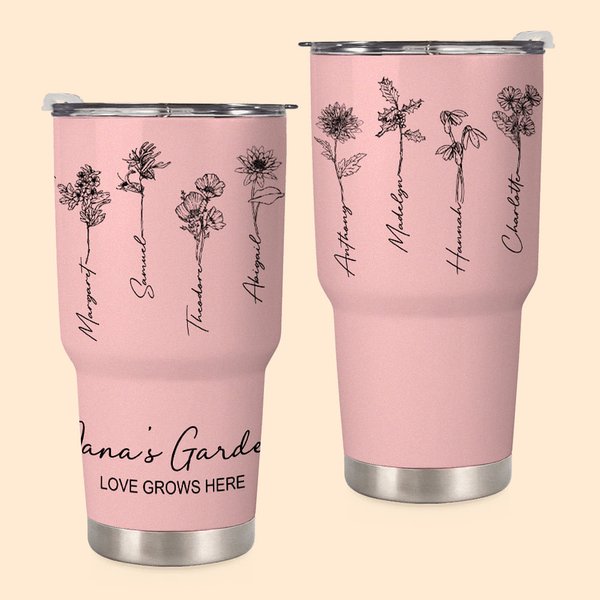 Gepersonaliseerde Oma's Tuin Liefde Groeit Hier 30oz Tumbler met Geboorte Bloemen Moederdag Verjaardagscadeau voor Mama Oma