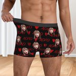 Calzoncillos personalizados XOXO Hearts con foto de cara Ropa interior masculina cómoda Divertido regalo de cumpleaños de San Valentín para él