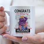 Personalized Bed Ceramic Mug with Name Congrats On Being My Husband You Lucky Bastard Valentine's Day Gift for Couple