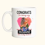 Taza de Cerámica Personalizada Corazón Rosa con Nombre Congrats On Being My Husband You Lucky Bastard Regalo de San Valentín para Pareja