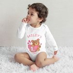 Personalised 1st Valentine's Day Love Bear Long Short Sleeve Cotton Baby Bodysuit with Name Valentine's Day Gift for Baby Infant