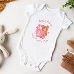 Personalised 1st Valentine's Day Love Bear Long Short Sleeve Cotton Baby Bodysuit with Name Valentine's Day Gift for Baby Infant