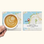 Personalized Where It All Began Map Square Coasters Set of 4 with Names and Date Anniversary Valentine's Day Gift for Him Her Couple