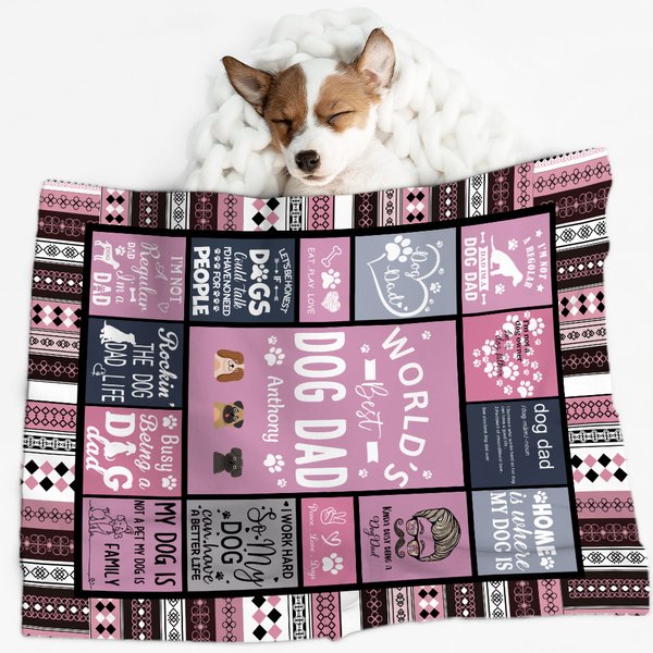 World's Best Dog Dad Blanket with Embroidered Name