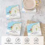 Personalized Where It All Began Map Square Coasters Set of 4 with Names and Date Anniversary Valentine's Day Gift for Him Her Couple