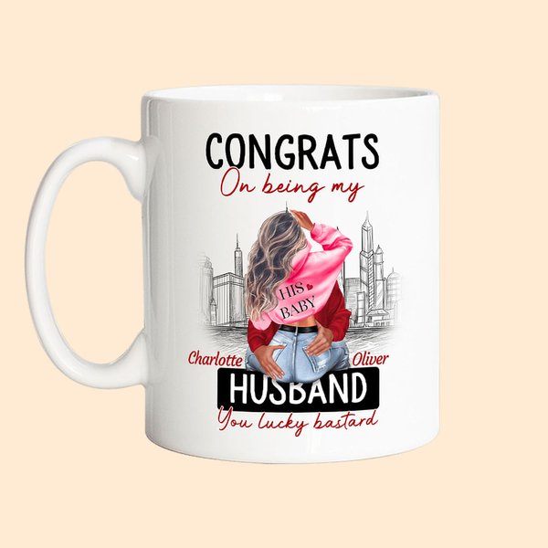 Taza de cerámica personalizada con el nombre Congrats On Being My Husband You Lucky Bastard Regalo de San Valentín para parejas