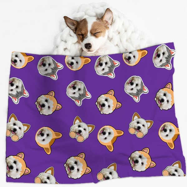 Dog Cat Ears Blanket with Pet Photo Portrait