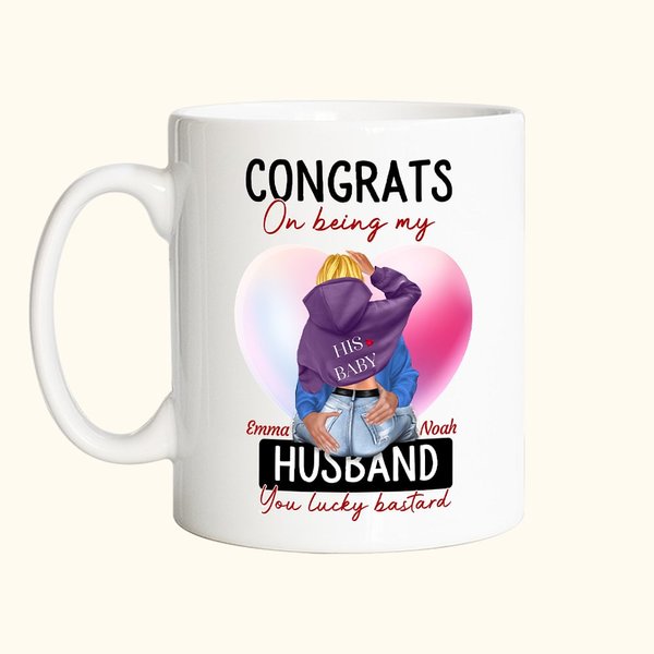 Taza de Cerámica Personalizada con el Nombre Congrats On Being My Husband You Lucky Bastard Regalo de San Valentín para Pareja