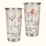 Personalized Grandma's Garden Love Grows Here 20oz Tumbler with 1-15 Family Names and Birth Flowers Gift for Grandma Mother