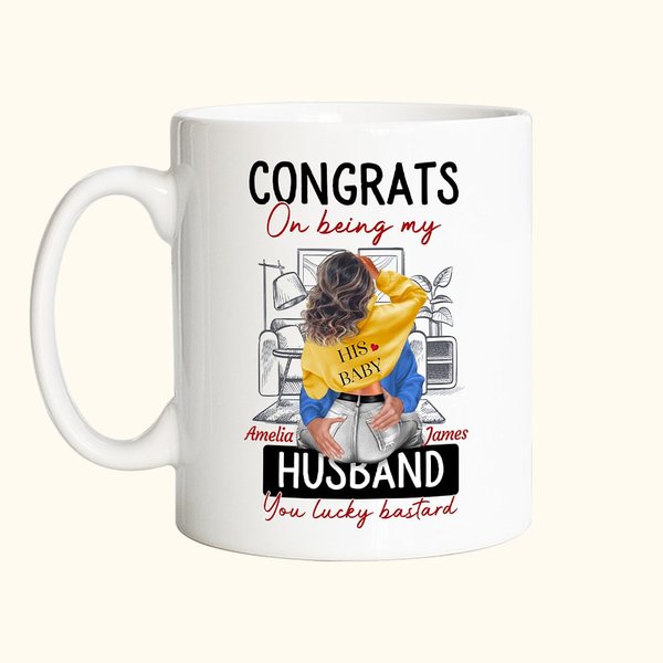 Taza de cerámica personalizada con nombre Congrats On Being My Husband You Lucky Bastard Regalo de San Valentín para pareja