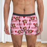 Calzoncillos personalizados XOXO Hearts con foto de cara Ropa interior masculina cómoda Divertido regalo de cumpleaños de San Valentín para él