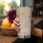Personalized Grandma's Garden Love Grows Here 20oz Tumbler with 1-15 Family Names and Birth Flowers Gift for Grandma Mother