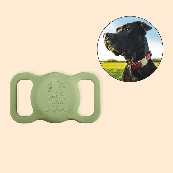 Personalisierte Silikon AirTag Schutzhülle mit Namen Gravur Porträt oder Pfote Hundehalsband Zubehör Geschenk für Haustier Hundeliebhaber