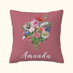 Personalised Family Watercolor Birth Flower Bouquet Throw Pillow Cover Mother's Day Birthday Gift for Women Girls