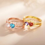 Personalized Double Heart Birthstone Promise Ring with Engraved Text Valentine's Day Gift for Her