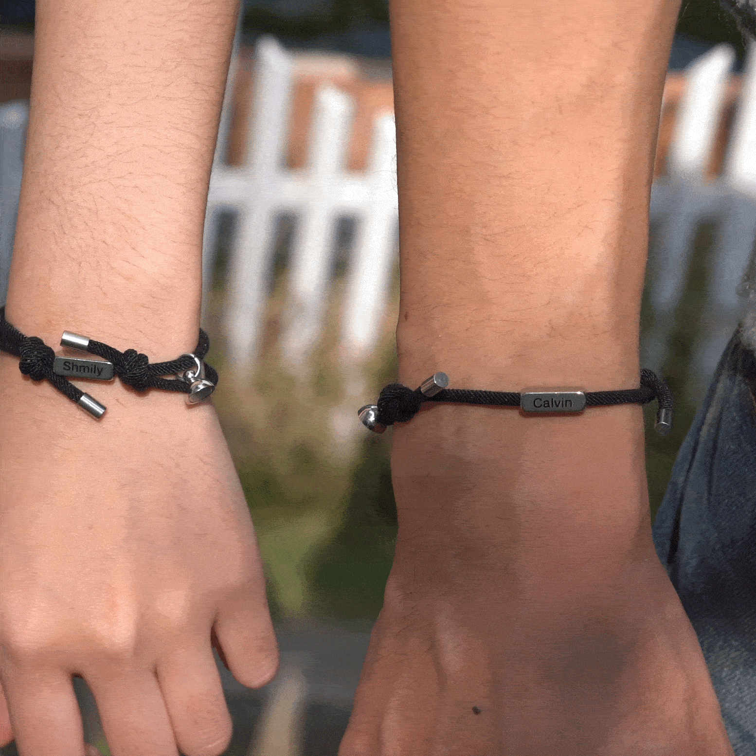 Personalized Name & Symbols Magnetic Matching Bracelet Set of 2 Adjustable Braided Bracelet Valentine's Day Anniversary Gift for Couple Best Friend