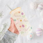 Verre avec Couvercle en Bambou et Paille Motif Pâques Bouteille Personnalisée avec Nom Cadeau Anniversaire Pâques pour Enfants
