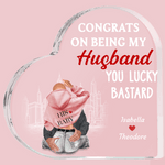 Personalizado You Lucky Bastard Placa de corazón de acrílico con nombres Decoración para el hogar Día de San Valentín Regalo de aniversario para la pa