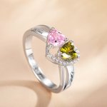 Personalized Double Heart Birthstone Promise Ring with Engraved Text Valentine's Day Gift for Her