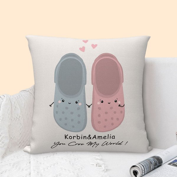 Personalizado You Croc My World Funda de Almohada Lindo Slipper Tomados de la Mano Decoración del Hogar Divertido Día de San Valentín Cumpleaños Regal
