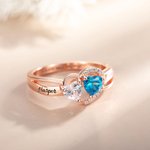 Personalized Double Heart Birthstone Promise Ring with Engraved Text Valentine's Day Gift for Her