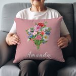 Personalised Family Watercolor Birth Flower Bouquet Throw Pillow Cover Mother's Day Birthday Gift for Women Girls