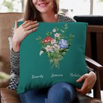 Personalised Family Watercolor Birth Flower Bouquet Throw Pillow Cover Mother's Day Birthday Gift for Women Girls