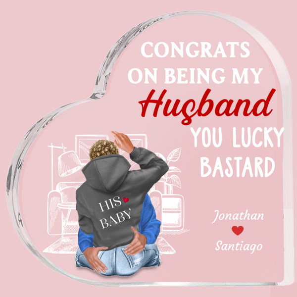 Personalizado Congrats on Being My Husband Acrylic Heart Plaque with Couple Names Adorno de Escritorio Regalo de Aniversario para Pareja