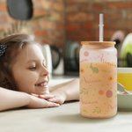 Verre avec Couvercle en Bambou et Paille Motif Pâques Bouteille Personnalisée avec Nom Cadeau Anniversaire Pâques pour Enfants