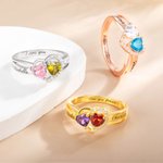 Personalized Double Heart Birthstone Promise Ring with Engraved Text Valentine's Day Gift for Her