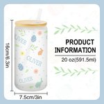 Personlig Rabbit Bunny 20oz Frosted Glass Cup Namn Tumbler med bambulock och sugrör Födelsedag påskpresent för barn