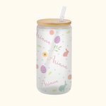 Verre avec Couvercle en Bambou et Paille Motif Pâques Bouteille Personnalisée avec Nom Cadeau Anniversaire Pâques pour Enfants