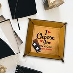 Gepersonaliseerde I Choose You Leather Snap Tray Desk Catchall Dienblad met Naam en Tekst Verjaardag Valentijnsdag Cadeau voor Geliefde