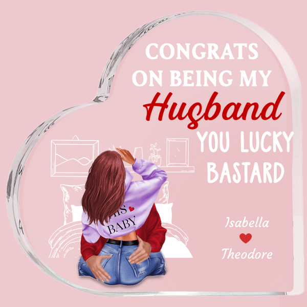 Personalizado Congrats on Being My Husband Acrílico Corazón Placa con nombres de pareja Decoración de Escritorio Día de San Valentín Aniversario Regal