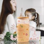 Verre avec Couvercle en Bambou et Paille Motif Pâques Bouteille Personnalisée avec Nom Cadeau Anniversaire Pâques pour Enfants