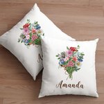 Personalised Family Watercolor Birth Flower Bouquet Throw Pillow Cover Mother's Day Birthday Gift for Women Girls