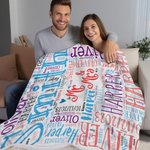Personalized Multicolor Word Cloud Soft Fleece Blanket Valentine's Day Gift for Couple