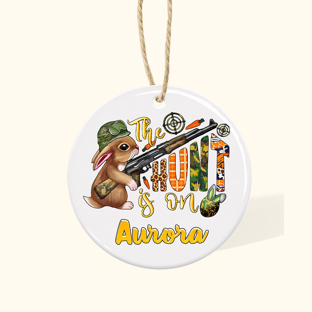 Étiquette Céramique Personnalisé avec Nom Décoration Thème Chasseur aux Œufs Cadeau de Pâques pour Enfant
