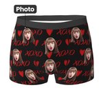 Calzoncillos personalizados XOXO Hearts con foto de cara Ropa interior masculina cómoda Divertido regalo de cumpleaños de San Valentín para él