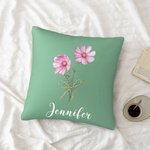 Personalised Family Watercolor Birth Flower Bouquet Throw Pillow Cover Mother's Day Birthday Gift for Women Girls