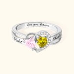 Personalized Double Heart Birthstone Promise Ring with Engraved Text Valentine's Day Gift for Her