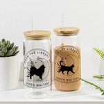Personalisierte aus der Bibliothek von Frosted Clear 20oz Glasbecher mit Deckel und Strohhalm Geburtstagsgeschenk für Tierliebhaber Buchliebhaber