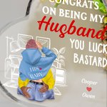 Personalizado Congrats on Being My Husband Acrylic Heart Plaque with Couple Names Adorno de Escritorio Regalo de Aniversario para Pareja