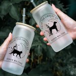 Personalisierte aus der Bibliothek von Frosted Clear 20oz Glasbecher mit Deckel und Strohhalm Geburtstagsgeschenk für Tierliebhaber Buchliebhaber