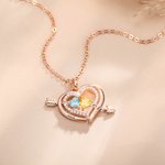 Personalized Cupid's Arrow Heart Necklace with 2 Birthstones & Names Valentine's Day Couple Gift for Women