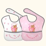 Personalized Valentine Bear Waterproof Baby Bib with A Pocket Adjustable Tie Closure 1st Valentine's Day Baby Shower Gift for Baby Infant