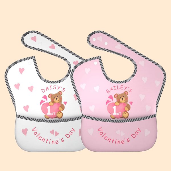 Bavaglino impermeabile personalizzato di San Valentino con tasca e chiusura a cravatta regolabile 1. Regalo di San Valentino per la festa del bebè per