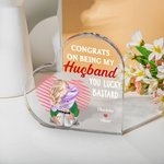 Congratulazioni personalizzate per essere mio marito Targa a cuore in acrilico con nomi Ornamento da scrivania Regalo di anniversario per la coppia