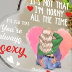 Personalized I'm Horny All The Time Acrylic Heart Plaque with Names Desk Decor Valentine's Day Gift for Couple